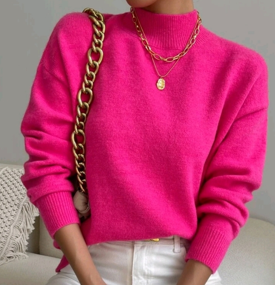 Mock Neck Drop Shoulder Sweater - Picture 4 of 4